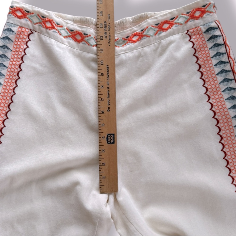 Anthropologie Cream and Orange Embroidered Pants - Picture 7 of 10